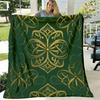Luxurious Soft Flannel Blanket with Elegant Golden Floral Design and Green Background | Cozy All-Season Throw, Perfect for Home Decor, Polyester, Digi