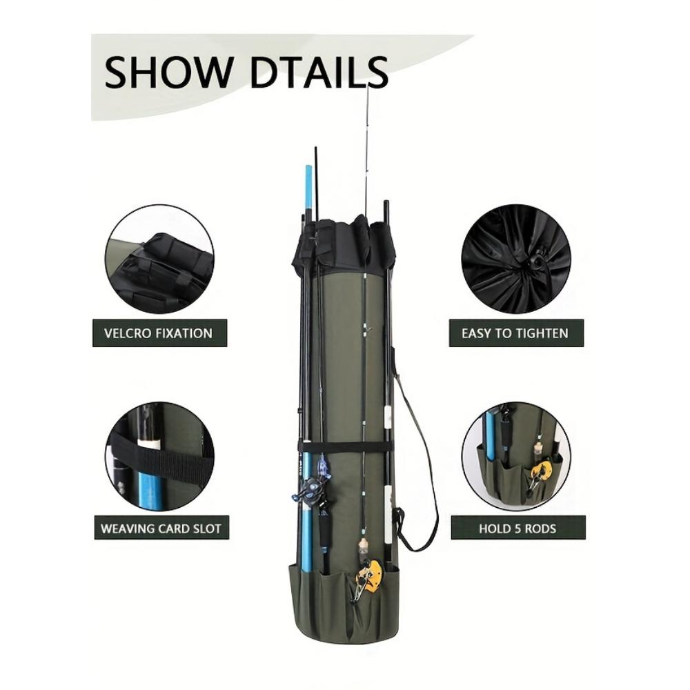 Green fishing rod bag, durable folding fishing gear handbag, multi-functional large-capacity high-quality fishing rod box.