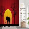 Elephant Silhouette Shower Curtain African Safari Sunset Design Red Yellow Background Wildlife Art Bath Decor Waterproof Fabric