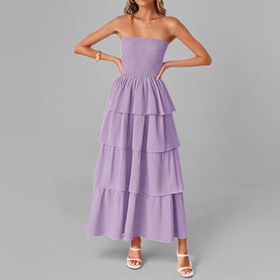 Spring New Arrivals Women's Wear Fashion Casual Solid Color Ruffled Camisole Cake Dress