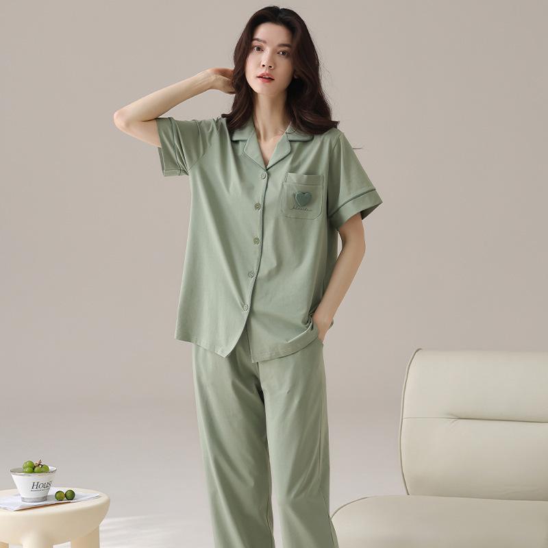 Pajamas Ladies Summer Cotton Short Sleeve Trousers Summer Women's Cotton Thin New Year's Half Sleeve Loungewear