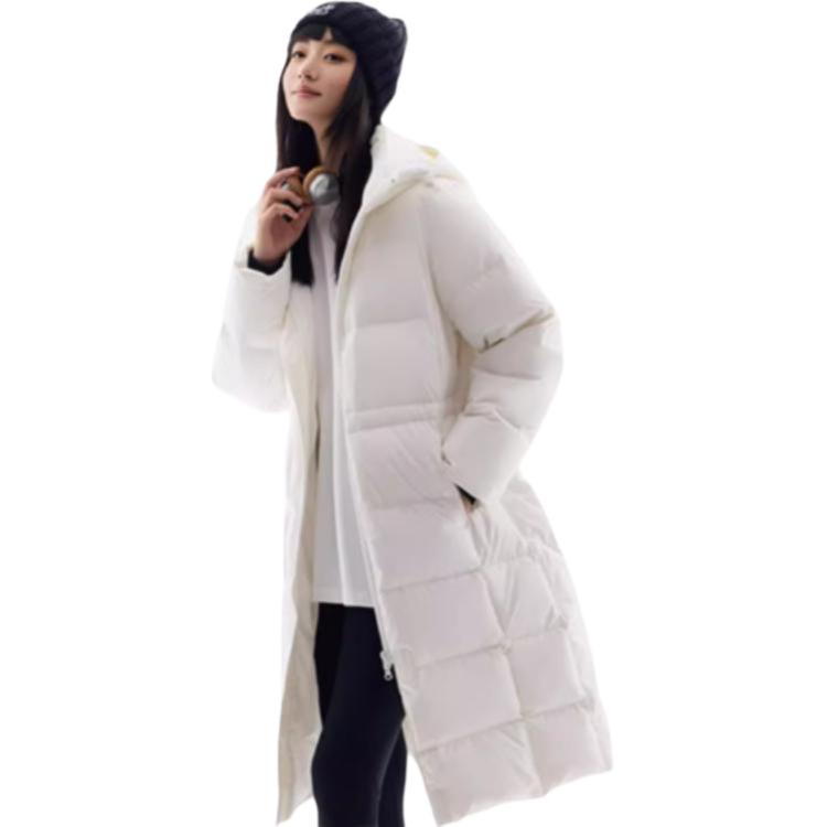Anta Training Series Three-Proof Mid-Length Waist-Defining Hooded Long Sleeve Down Jacket Women Outerwear Paper-White 962447905-1