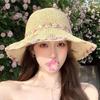 Foldable Wide Brim Straw Sun Hat for Women Summer UV Protection Lightweight Beach Vacation Gardening Cap