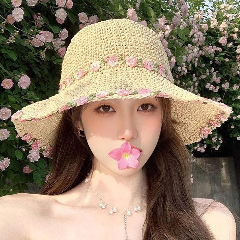 Foldable Wide Brim Straw Sun Hat for Women Summer UV Protection Lightweight Beach Vacation Gardening Cap