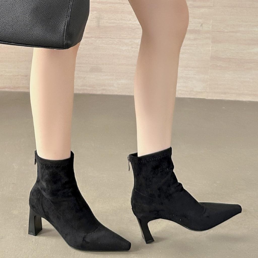 Temperament small fragrant style side zipper sleeve comfortable fashion boots new fine heel versatile personality retro Martin boots