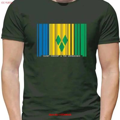 Saint Vincent and the Grenadines Barcode Style Flag Mens T Shirt Flags Vintage Washed Stretched Versatile Graphic  Vintage