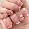 24 Pcs French Tip Press On Nail Short Square False Nail 3D Flowers Acrylic Nail Glossy Full Cover Stick On Nail