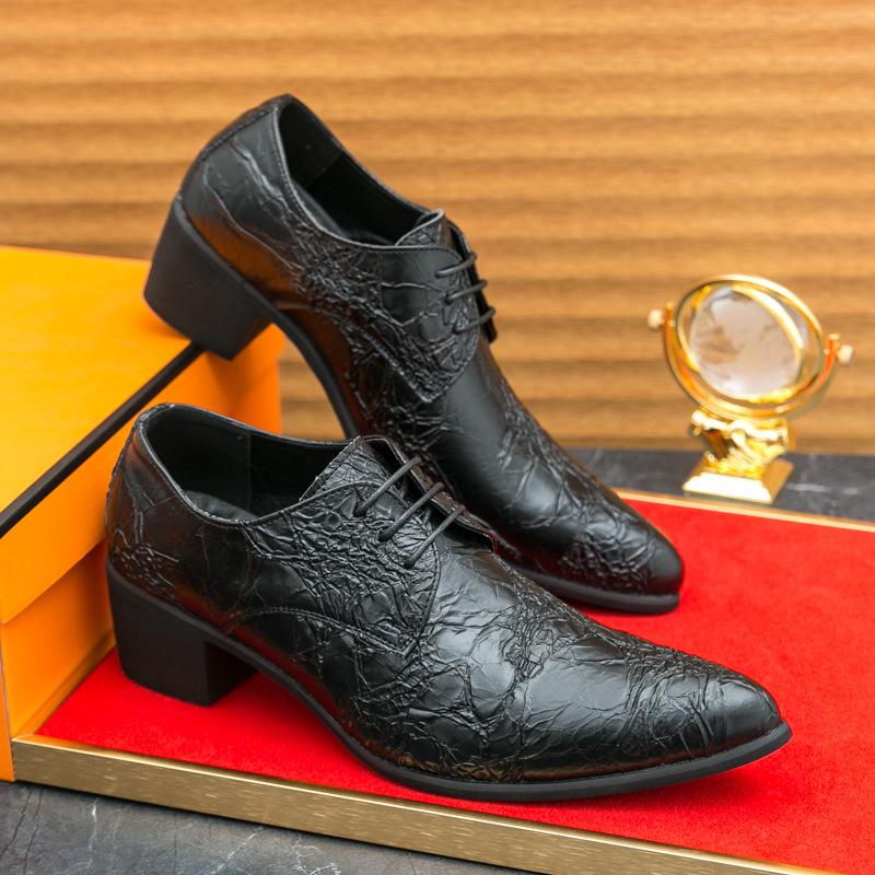 Men's Large Size Pointed Toe Retro Leather High Heel Cuban Shoes for Banquets