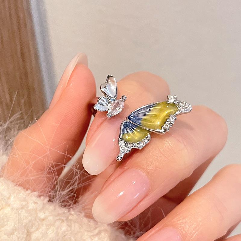 

Butterfly Language Series Butterfly Open Ring Female Niche Design Ring Cold Wind Advanced Sense Dripping Oil Personality Index Finger Ring Adjustable opening
