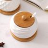 Sturdy Ceramic Condiment Canisters Stylish Ceramic Seasoning Jars with Bamboo Lids for Barbecue Parties and Camping