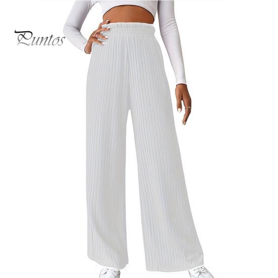 Women Pants Elastic High Waist Straight Wide Leg Casual Trousers Solid Color Sporty Style Long Pants Daily Wear