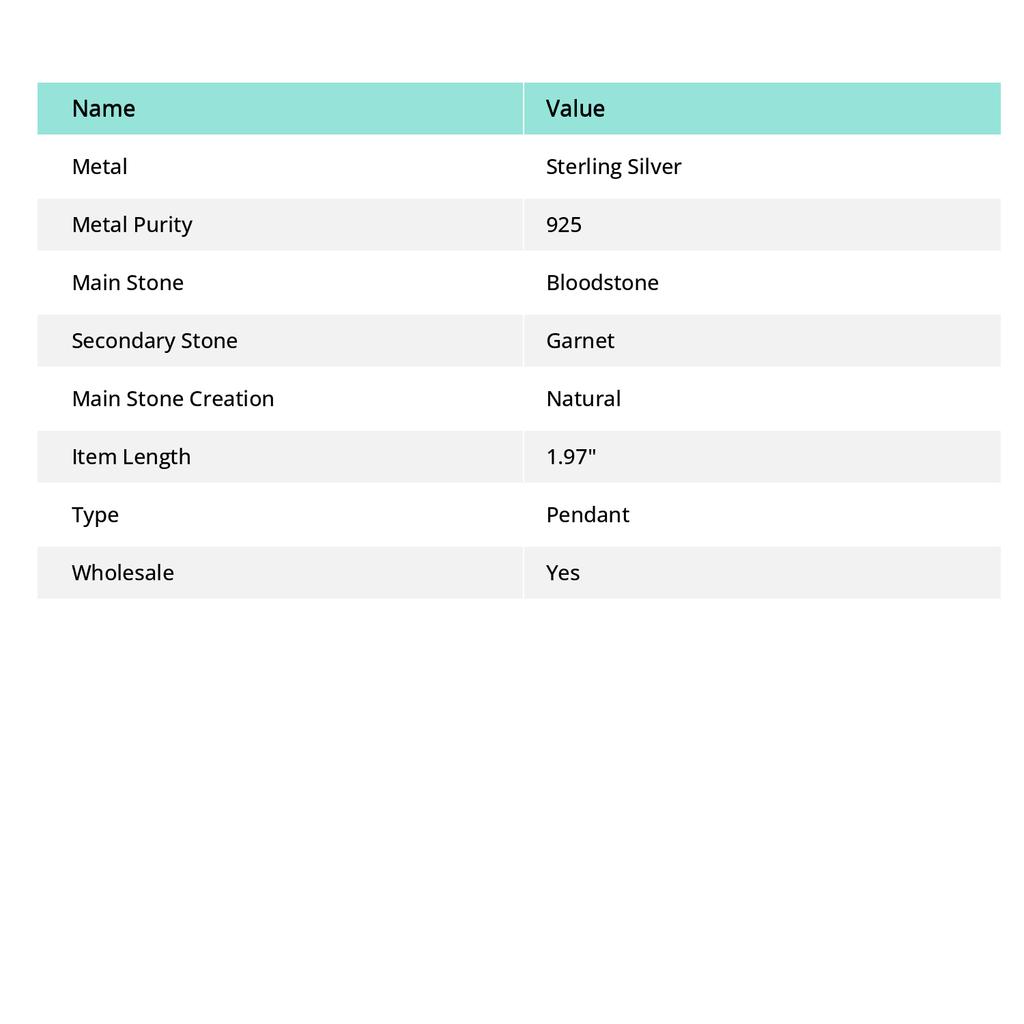 Natural Bloodstone, Garnet 925 Sterling Silver Jewelry Pendant 1.97" N3W58