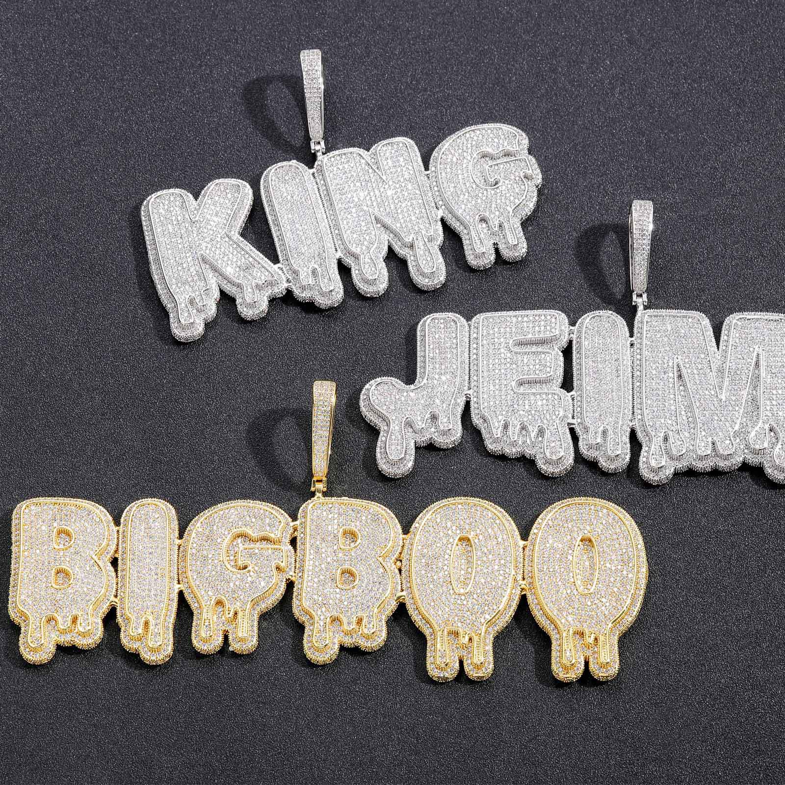 

European & American Hip Hop Water Drop Letter Pendant Necklace - Customizable & Bold Design for Men 1 letter (with 60cm stainless steel chain)