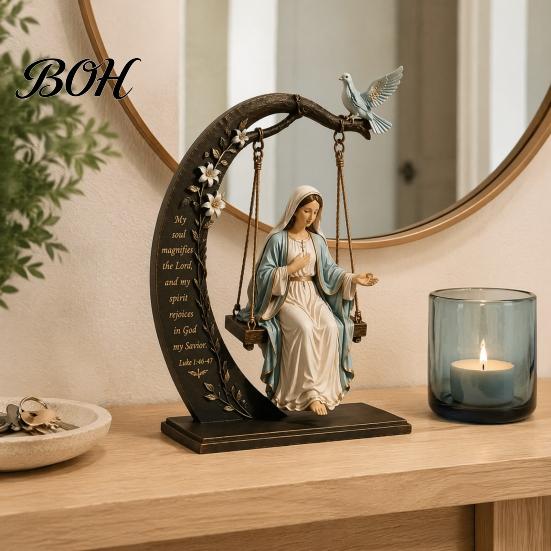 Religiöses Geburtstagsgeschenk für Frauen Christliche Jungfrau Maria Schaukel-Ornament, Katholischer Bibelvers Heimdekoration, Gesegnete Oster-Harzfigur