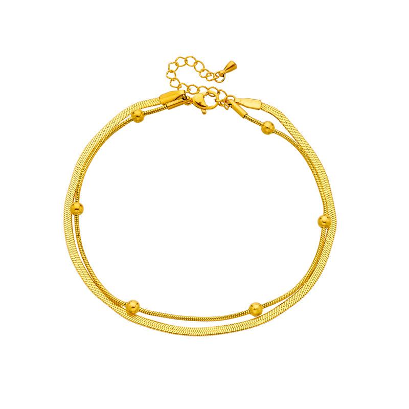 Fashion Minimalist Versatile Layered Double Chain Round Bead Gold Anklet