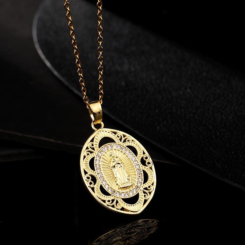 European and American Fashion Micro inlaid Color Zircon Pendant Women's Jewelry Virgin Mary Necklace