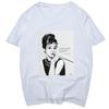 Audrey Hepburn Smokes Cool Girls Women Harajuku Korean Black T-shirt Men Short Sleeves Cotton Tees Hipster Tops Streetwear