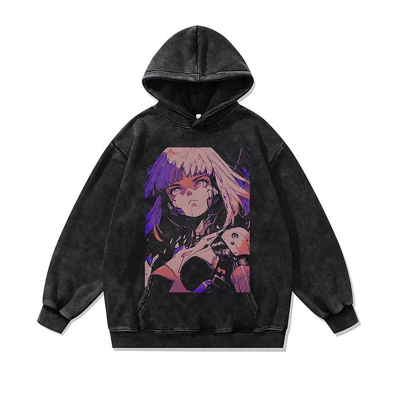 American Retro Cartoon Direct Injection Printing Hoodie Men And Women Autumn And Winter Oversize Washed Hooded Sweater