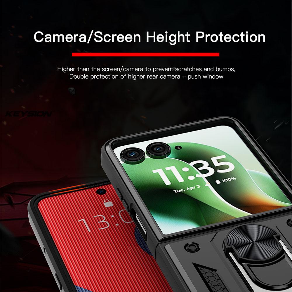 KEYSION Stoßfeste Panzerhülle für Motorola Razr 60 Ultra 5G Metallring-Ständer Handy-Rückseite für MOTO Razr Ultra 2025 Razr+2025