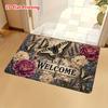 1pc, 2D Flat Printing Welcome Butterfly Flower Entrance Mat, Non-Slip Machine Washable Easy Clean Polyester Carpet, Suitable for Home And Outdoor Deco