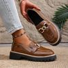 Damskie mokasyny na grubym obcasie, masywne buty codzienne, wiosna jesień, retro płaskie buty damskie, okrągły nosek, zdobione metalem, sneakersy damskie