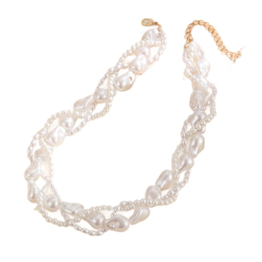 White Pearl Choker Chain Necklace Baroque Pearl Long Chain Necklace Pearl Necklace  For Women Lady