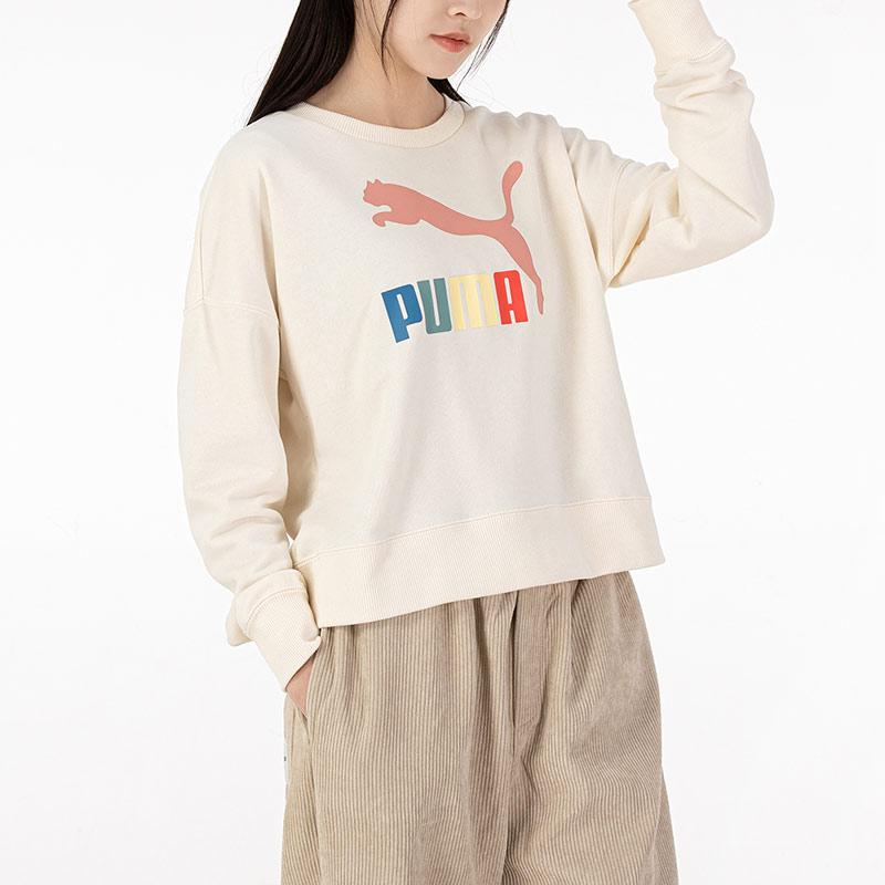 Puma Klasyczny Bluza z Okrągłym Dekoltem i Metalicznym Logo Damskie Top Pomarańczowy 535276-99