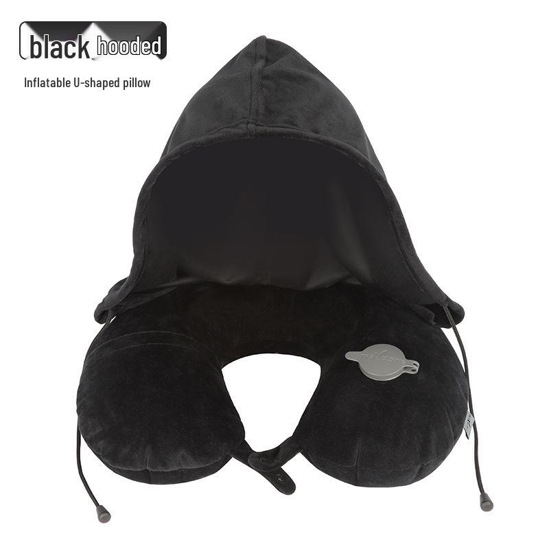 Custom Inflatable Hooded U-shaped Neck Pillow for Travel and Napping.