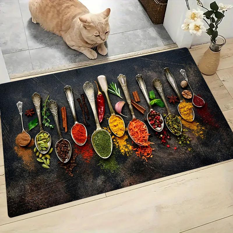 

Kitchen Spice Seasoning Print Floor Mat Thickened Non Slip Durable Entrance Doormat Porch Balcony Home Decor Rug 1PC 40x60cm