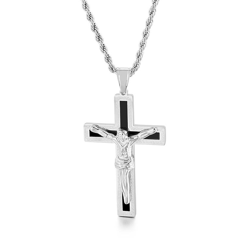 Jesus Cross Pendant Necklace Men Women Thick Stainless Steel Jewelry Twist Chain Religious Charms Accessory Gift