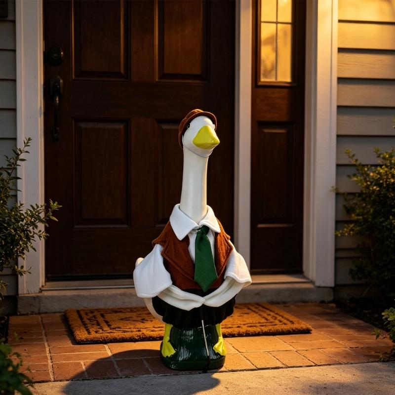 Entry Display Golf Bird Figure with Standing Base, Cap Tie Character Markers, and Club Accent for Porch Lawn Garden and Party Use Figure Accent