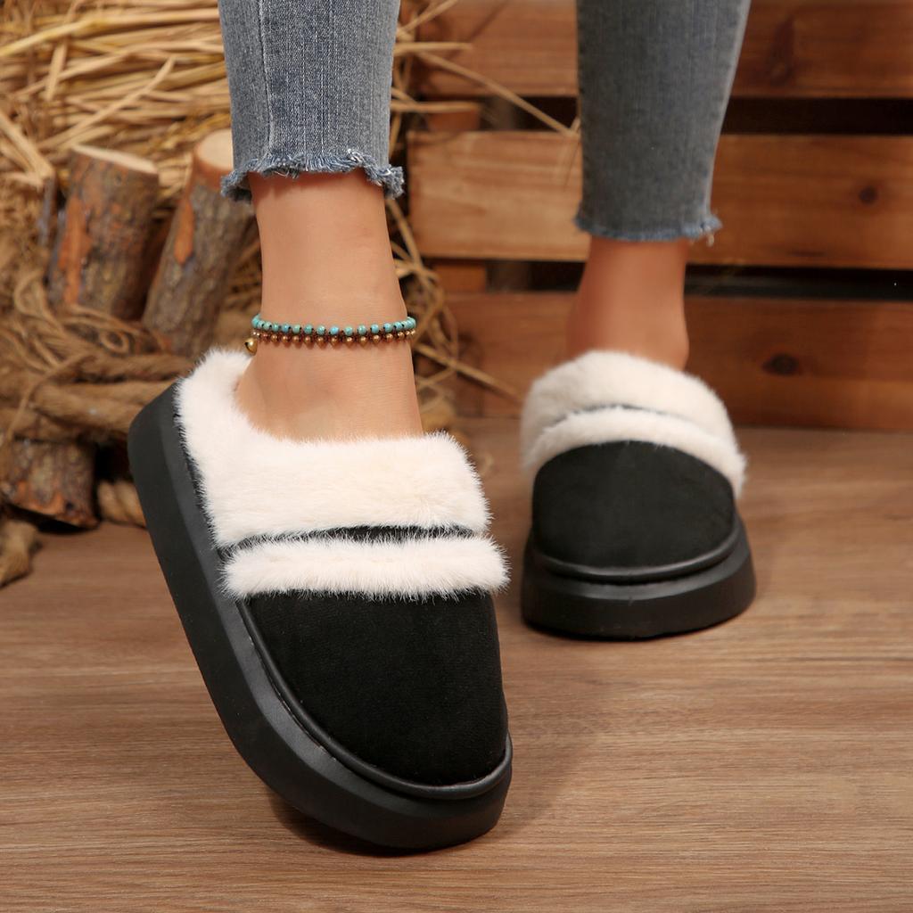 Fashion 2025 New Fur Slippers For Women Winter Fluffy Fashion Warm Thick Sole Plush Cozy Slides Winter Indoor Cotton Platform Shoes