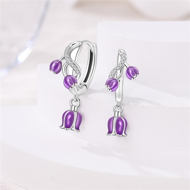 New 925 Silver Bee Butterfly Pink Lily Lotus Earrings For Women Cherry Apple Strawberry Ear Studs Elegant Party Jewelry