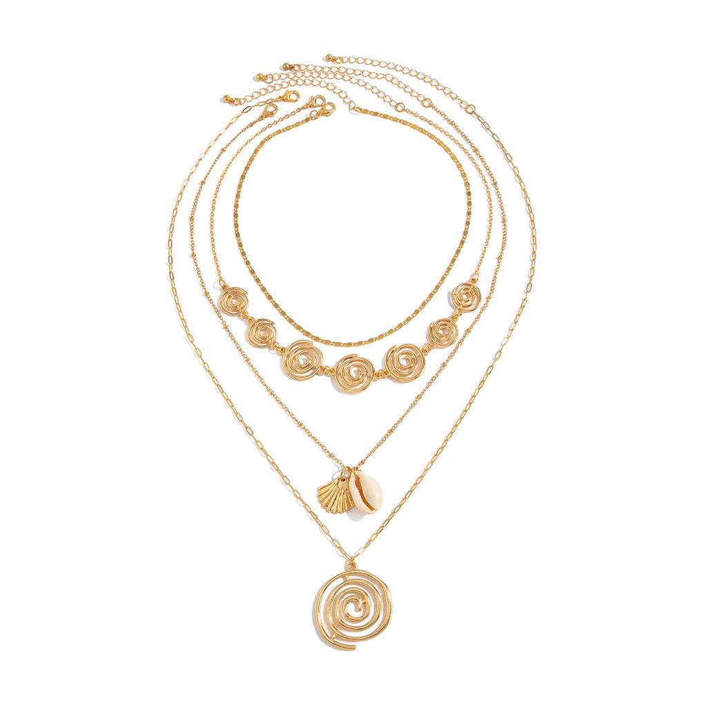 Fashion Vacation Layered Shell Conch Pendant Metal Chain Necklace For Women