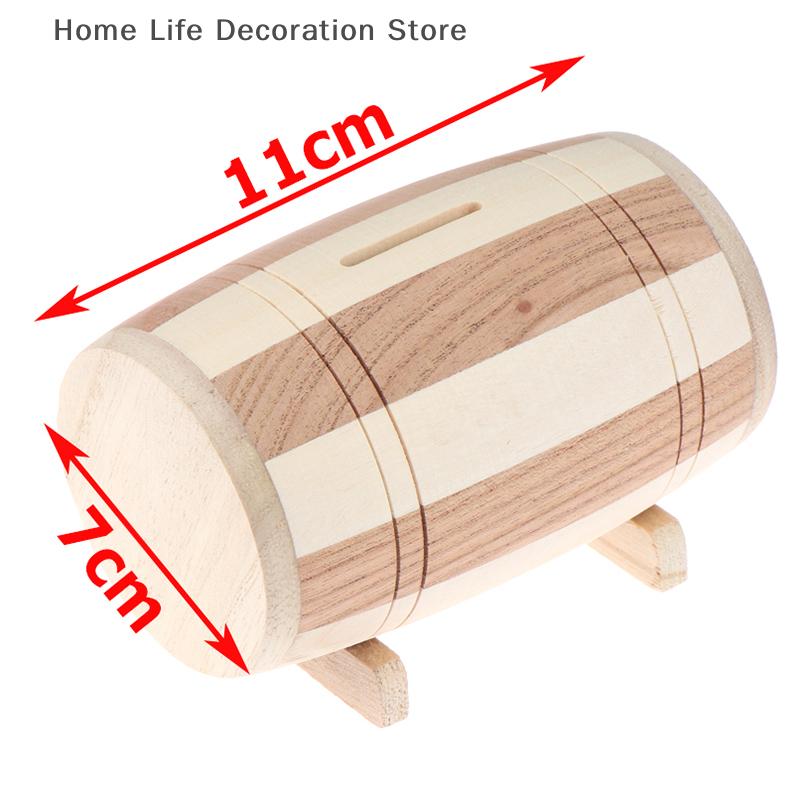 1pc Creative Wooden Money Box Piggy Bank Money Box Savings Wine Barrel Wood Piggy Bank Money Vault Savings Box
