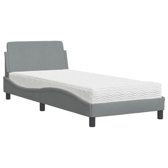 VidaXL Lit avec matelas gris clair 90x200 cm tissu, meuble de chambre à coucher, lit simple, cadre de lit incurvé, sommier, 3208324