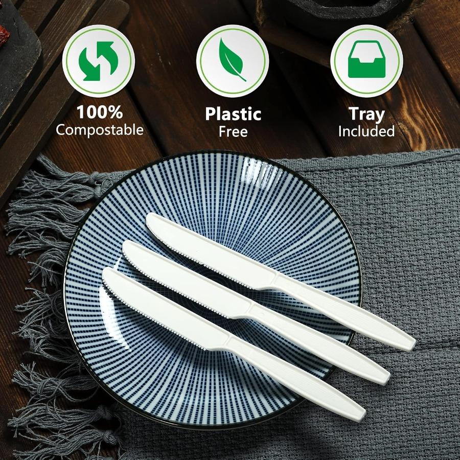 Compostable Knife100 Biodegradable Silverware for Party Large Disposable Utensils Eco Friendly Durable and Heat Resistant Alter