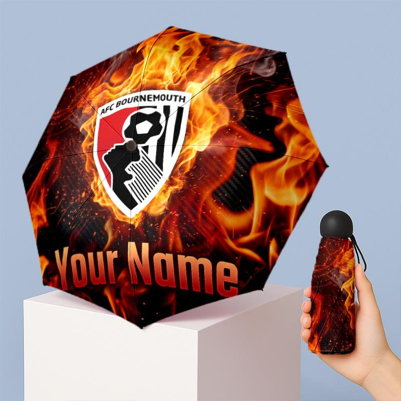Bournemouth Football Manual Five Fold 8 Rib Umbrella Support Custom Text, Lightweight Travel Umbrella