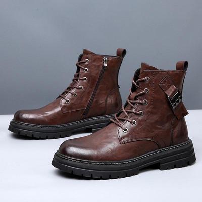 Botas Martin Masculinas de Inverno 2024 em Couro Genuíno - Cano Alto, Retrô na Moda, Forradas em Veludo, Botas Quentes de Moda