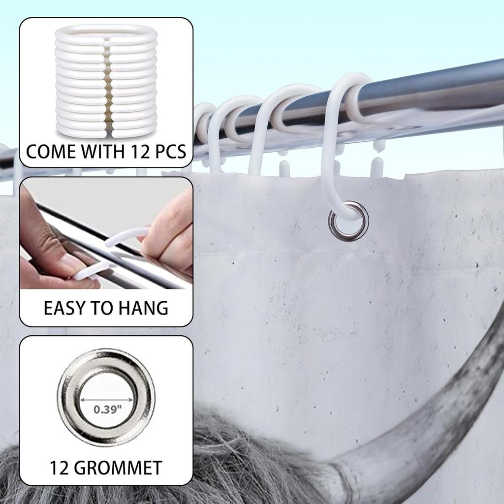 Zieh dich aus Hochlandkuh Duschvorhang 72x72 Lustige Bauernhaus Badezimmerdeko Grau Western Bulle Duschvorhang Set für Badezimmer Far