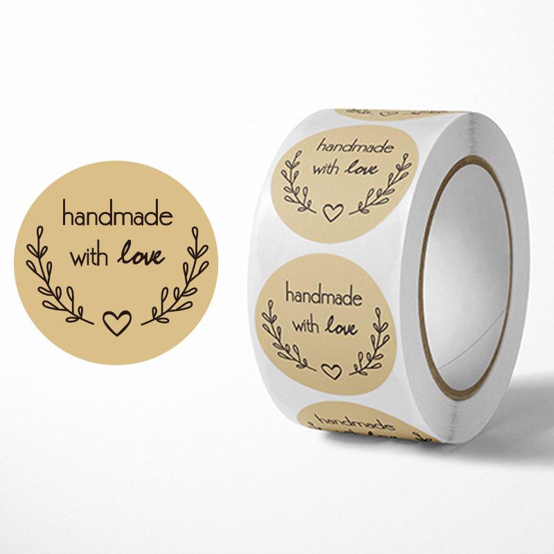 500Pcs Kraft Paper Handmade with Love Thank YOU Stickers DlY Decoration Label Perfect For Adorn Gifts and Baking Sealing