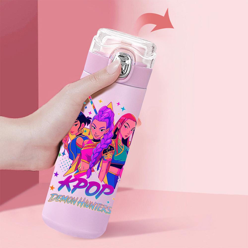 New Anime K-Pop Demon Hunters Printed 400Ml Water Bottle Thermos Cup Portable Stainless Steel Leak Proof Camping Water Cup Kid Gifts