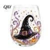 Totenkopf Design Dekorative Tasse Halloween Handwerkskunst Glaswaren, Fledermaus/Zaubererhut/Vogelscheuche/Krähe Handbemalter Kelch, 420ml Bleifreies Transparentes Glas
