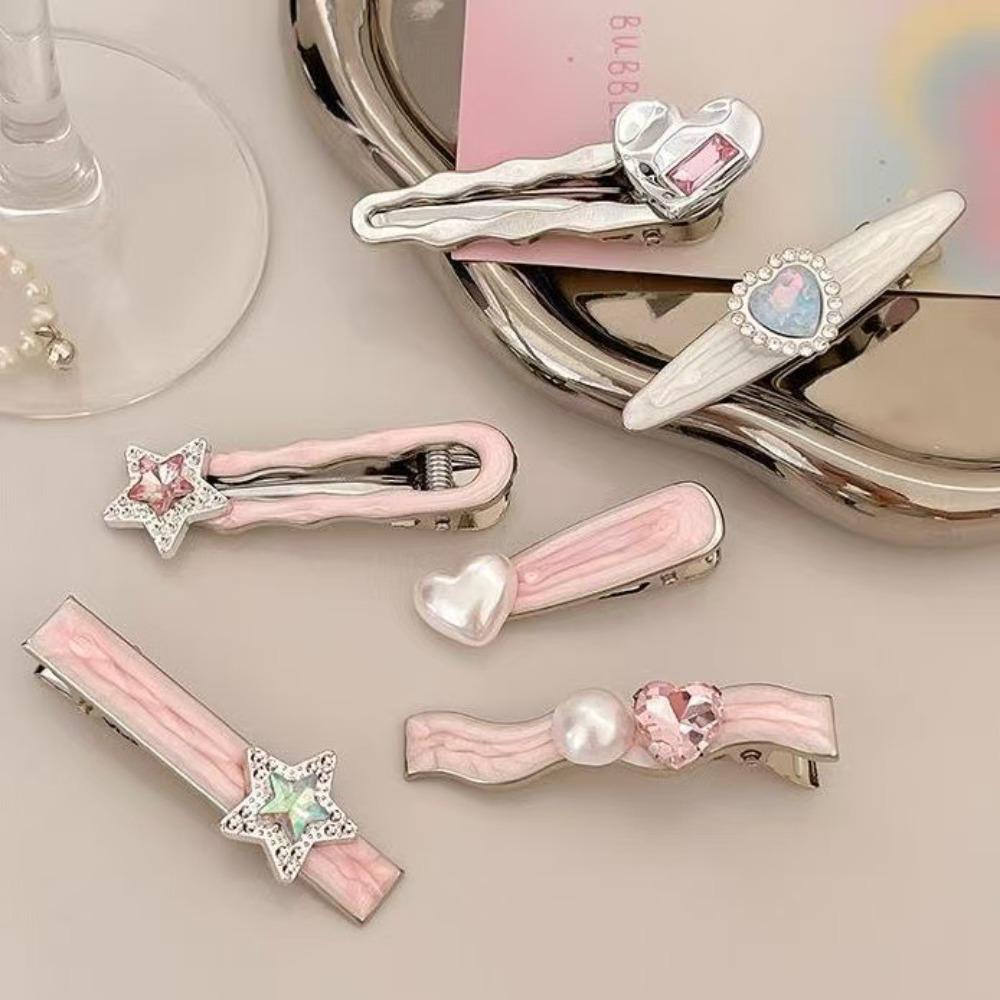 5/6Pcs Sweet Galaxy Pink Hairpins Heart Shape Barrettes Fashion Hair Accessories  for Women Girls