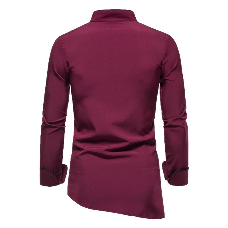 Men's 2026 Solid Color Stand Collar Long Sleeve Plus Size Formal/Casual Shirt, European Fit.