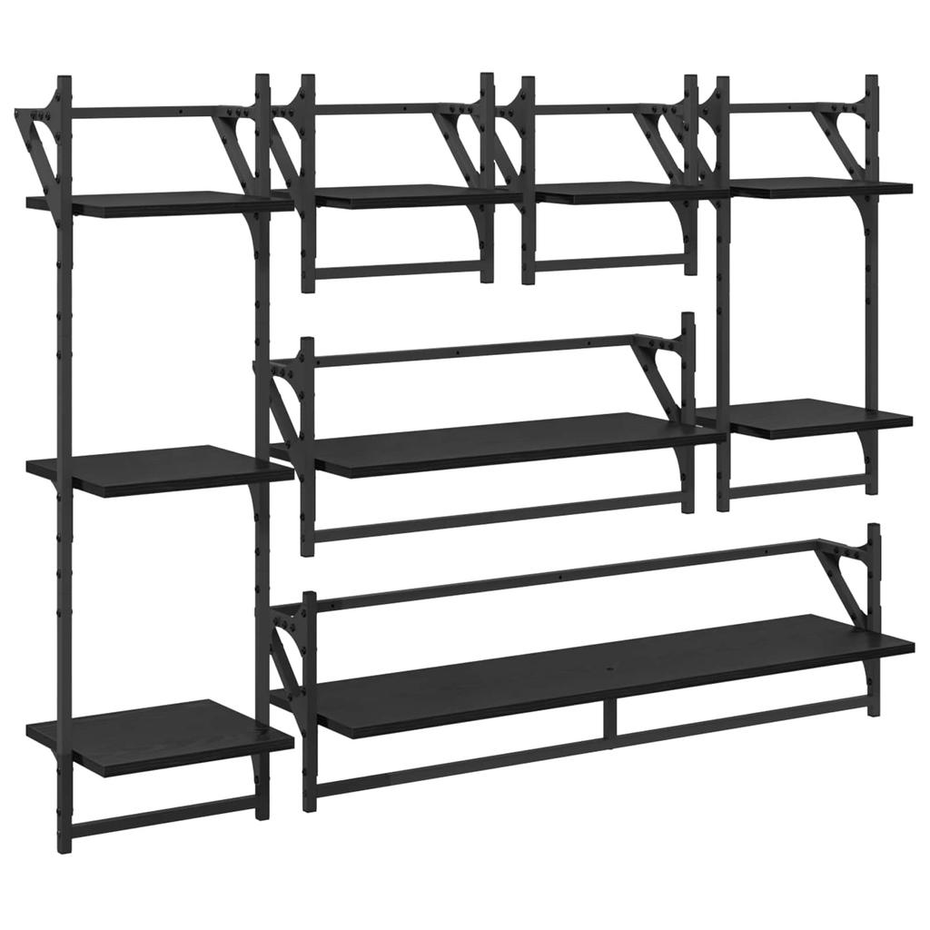Wall Shelf Set 6 pcs Black Oak Effect 100 x 25 x 30 cm