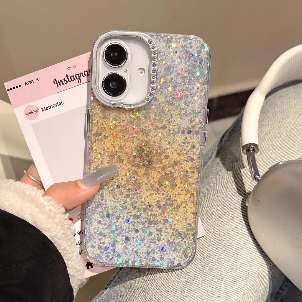 Gradual change color glitter case Suitable for Apple 16 mobile phone case iPhone17promax rhinestone lens IMD case 14/15