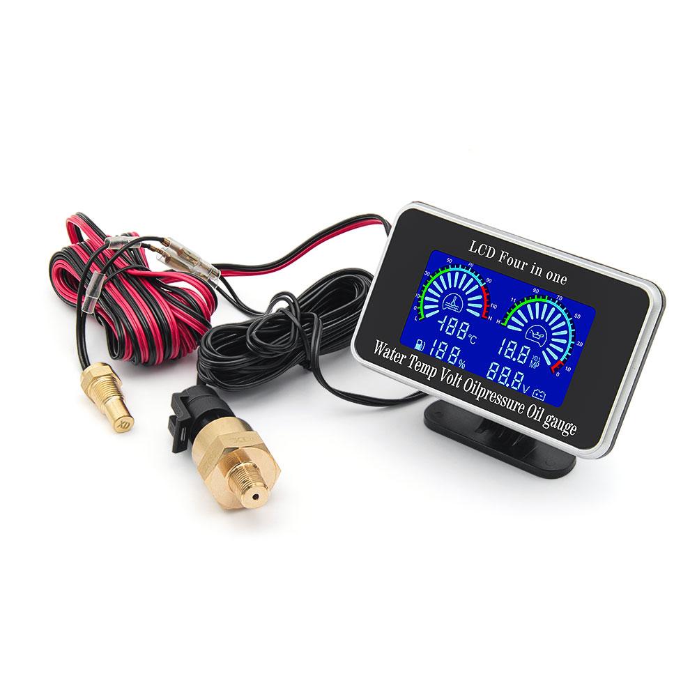 Universal 4 in 1 Digital LCD Car Gauge Water Temperature Voltage Oilpressure Oil Gauge Sensor 5-1000ohm for Car Truck 12V 24V