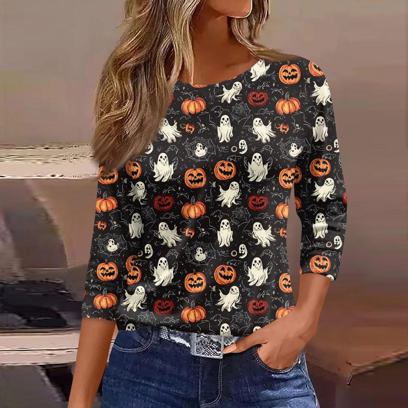 

Women s Fashion Casual Round Neck 3/4 Sleeve Loose Printed T-Shirt Ladies Top L чорний