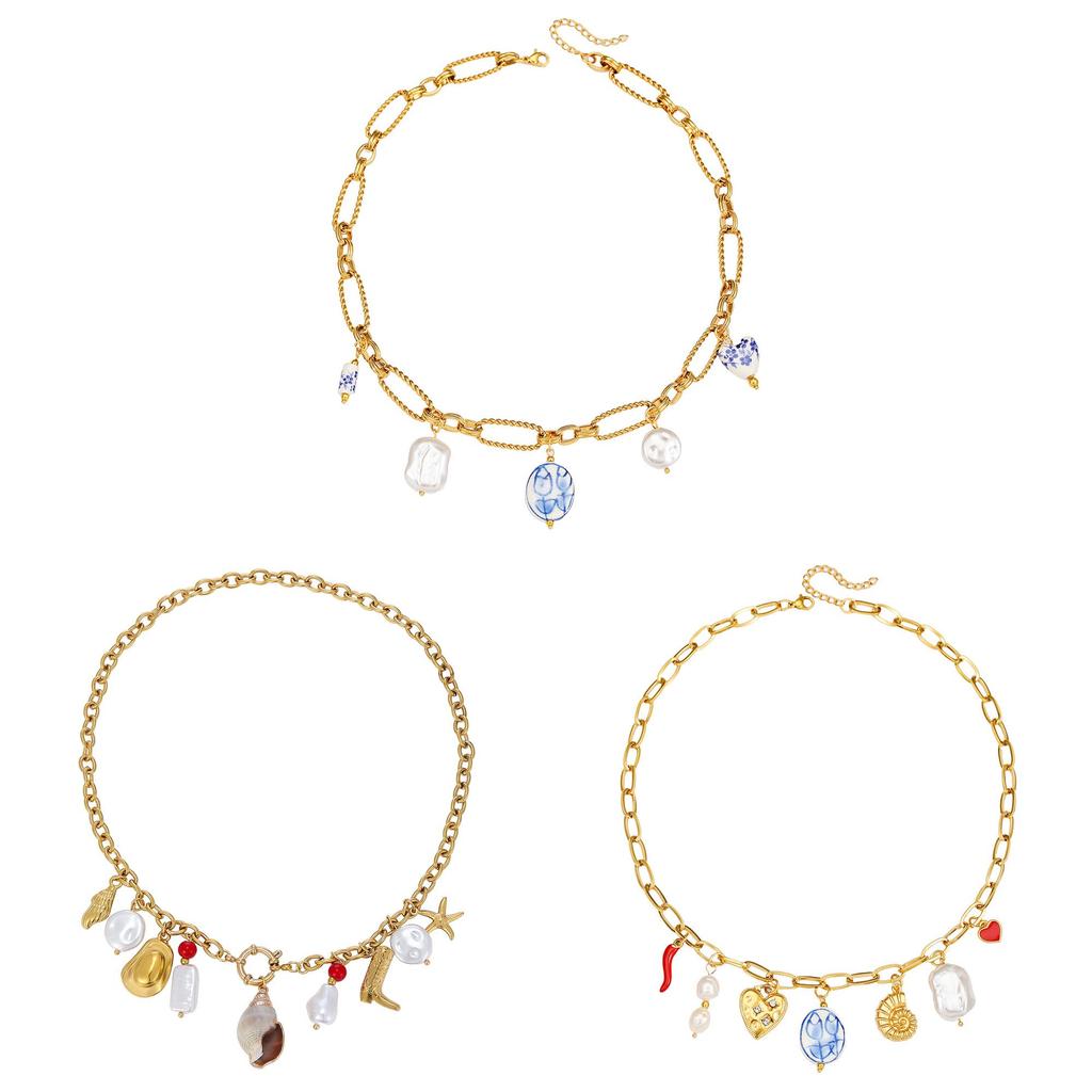 Collier Ocean Star en acier inoxydable avec pendentif coquillage géométrique pour un style unisexe